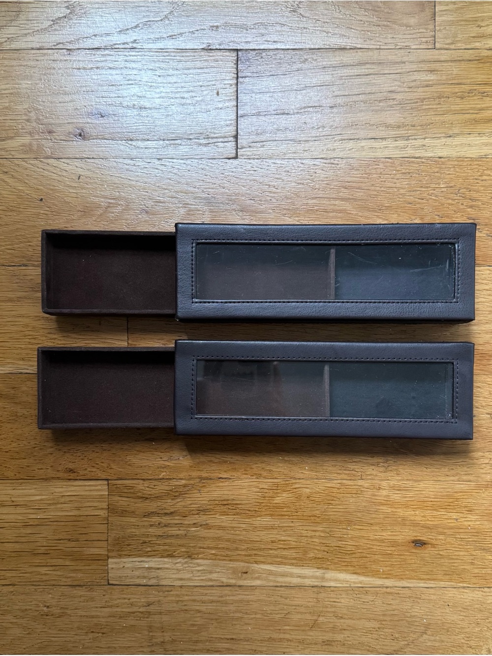 brown The Container Store faux leather organizers, no dividers (set of 2)